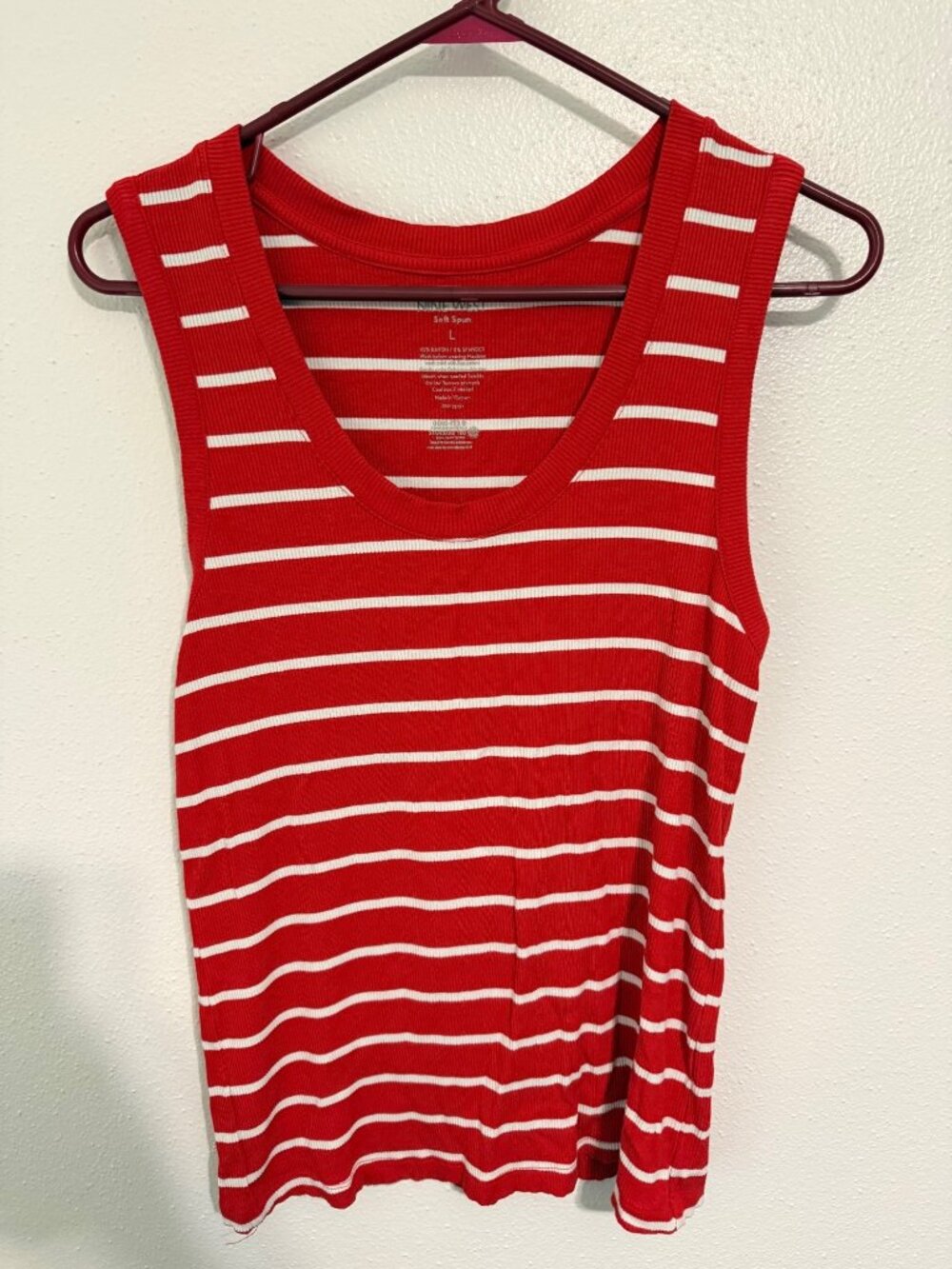 Nine West Tank Top Red with White Stripes soft Spun Ribbed Womans L